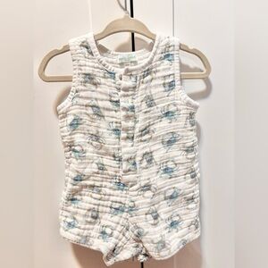 Nola Tawk White Sleeveless Baby Romper with Blue and Yellow crab Print